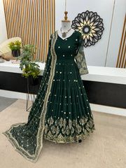 Mesmerizing Embroidery Sequence Work Green Color Long Gown Mesmerizing Embroidery Sequence Work Green Color Long Gown