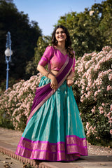 Embellished Zari Weaving Work Sky Blue Color Lehenga Choli Embellished Zari Weaving Work Sky Blue Color Lehenga Choli