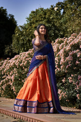 Embellished Zari Weaving Work Orange Color Lehenga Choli Embellished Zari Weaving Work Orange Color Lehenga Choli