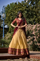 Embellished Zari Weaving Work Beige Color Lehenga Choli Embellished Zari Weaving Work Beige Color Lehenga Choli