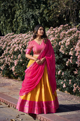 Embellished Zari Weaving Work Pink Color Lehenga Choli Embellished Zari Weaving Work Pink Color Lehenga Choli