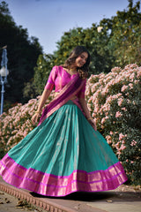 Embellished Zari Weaving Work Sky Blue Color Lehenga Choli Embellished Zari Weaving Work Sky Blue Color Lehenga Choli
