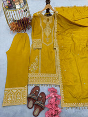Imposing Chinon Silk Yellow Color Top With Plazzo Imposing Chinon Silk Yellow Color Top With Plazzo