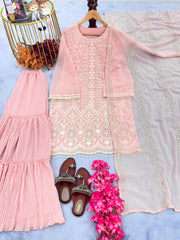 Eyes Catching Peach Color Crush Sharara Set Eyes Catching Peach Color Crush Sharara Set