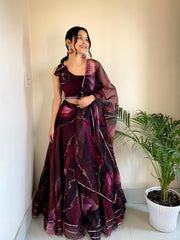 Organza Silk Wine Color Lehenga With Exclusive Blouse Organza Silk Wine Color Lehenga With Exclusive Blouse