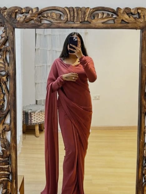 Beautiful Peach Color Ready To Wear Saree