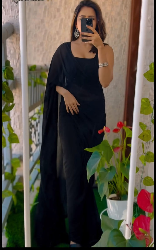 Beautiful Black Color Ready To Wear Saree