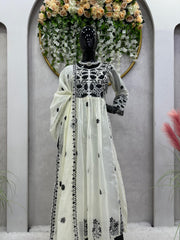 Captivating Thread With Sequences Work White Color Anarkali Suit Captivating Thread With Sequences Work White Color Anarkali Suit