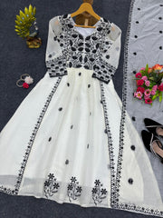 Captivating Thread With Sequences Work White Color Anarkali Suit Captivating Thread With Sequences Work White Color Anarkali Suit