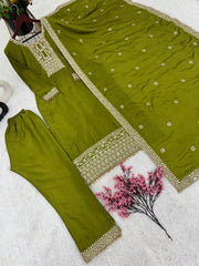 Exotic Embroidery Work Perrot Color Anarkali Suit Exotic Embroidery Work Perrot Color Anarkali Suit