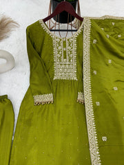 Exotic Embroidery Work Perrot Color Anarkali Suit Exotic Embroidery Work Perrot Color Anarkali Suit