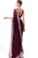 Luxuriant Thread Work Border Wine Color Saree Luxuriant Thread Work Border Wine Color Saree