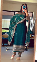 Embellished Embroidery Work Rama Color Anarkali Suit Embellished Embroidery Work Rama Color Anarkali Suit
