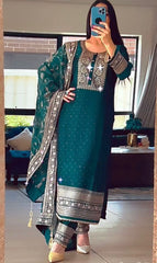 Embellished Embroidery Work Rama Color Anarkali Suit Embellished Embroidery Work Rama Color Anarkali Suit