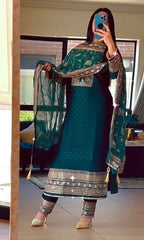 Embellished Embroidery Work Rama Color Anarkali Suit Embellished Embroidery Work Rama Color Anarkali Suit