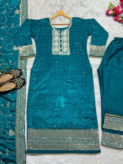 Embellished Embroidery Work Rama Color Anarkali Suit Embellished Embroidery Work Rama Color Anarkali Suit
