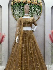 Admiring Beige Color Work Butterfly Net Lehenga Choli Admiring Beige Color Work Butterfly Net Lehenga Choli