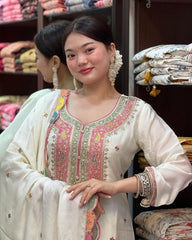 Marvelous Embroidery Sequence Work White Color Sharara Suit Marvelous Embroidery Sequence Work White Color Sharara Suit