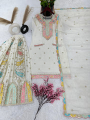 Marvelous Embroidery Sequence Work White Color Sharara Suit Marvelous Embroidery Sequence Work White Color Sharara Suit