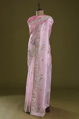 Mesmerizing Embroidery Multi Treads Pink Color Saree Mesmerizing Embroidery Multi Treads Pink Color Saree