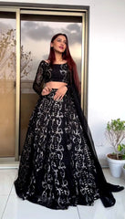 Embellished Thread With Sequence Work Black Color Lehenga Choli Embellished Thread With Sequence Work Black Color Lehenga Choli