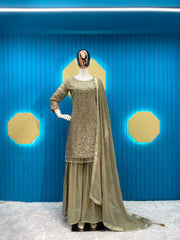 Classic Embroidery Work Grey Color Sharara Suit Classic Embroidery Work Grey Color Sharara Suit