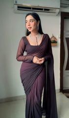 Exotic Chocolate Color Ready To Wear Saree Exotic Chocolate Color Ready To Wear Saree