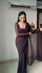 Exotic Chocolate Color Ready To Wear Saree Exotic Chocolate Color Ready To Wear Saree