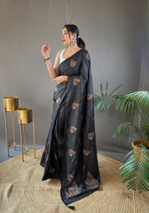 Mesmerizing Jacquard Black Color Saree Mesmerizing Jacquard Black Color Saree