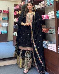 Captivating Embroidery Sequence Work Black Color Sharara Suit Captivating Embroidery Sequence Work Black Color Sharara Suit