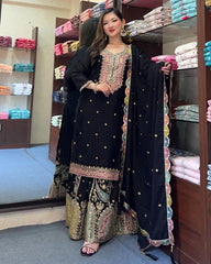 Captivating Embroidery Sequence Work Black Color Sharara Suit Captivating Embroidery Sequence Work Black Color Sharara Suit