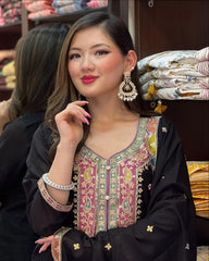Captivating Embroidery Sequence Work Black Color Sharara Suit Captivating Embroidery Sequence Work Black Color Sharara Suit
