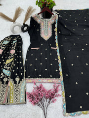 Captivating Embroidery Sequence Work Black Color Sharara Suit Captivating Embroidery Sequence Work Black Color Sharara Suit