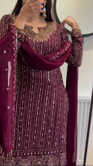 Designer Sequence Work Wine Color Anarkali Suit Designer Sequence Work Wine Color Anarkali Suit
