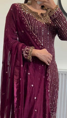Designer Sequence Work Wine Color Anarkali Suit Designer Sequence Work Wine Color Anarkali Suit