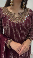 Designer Sequence Work Wine Color Anarkali Suit Designer Sequence Work Wine Color Anarkali Suit