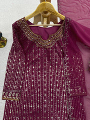 Designer Sequence Work Wine Color Anarkali Suit Designer Sequence Work Wine Color Anarkali Suit