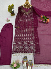 Designer Sequence Work Wine Color Anarkali Suit Designer Sequence Work Wine Color Anarkali Suit