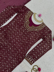 Designer Sequence Work Wine Color Anarkali Suit Designer Sequence Work Wine Color Anarkali Suit