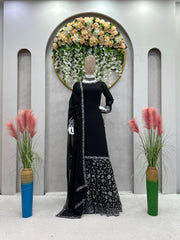 Captivating Thread With Sequence Work Black Color Sharara Suit Captivating Thread With Sequence Work Black Color Sharara Suit