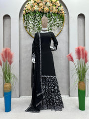 Captivating Thread With Sequence Work Black Color Sharara Suit Captivating Thread With Sequence Work Black Color Sharara Suit