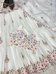 White Color Multi Work Lehenga Choli With Koti White Color Multi Work Lehenga Choli With Koti