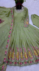 Embellished Sequence Work Perrot Color Gown Embellished Sequence Work Perrot Color Gown