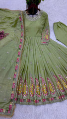 Embellished Sequence Work Perrot Color Gown Embellished Sequence Work Perrot Color Gown