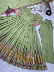 Embellished Sequence Work Perrot Color Gown Embellished Sequence Work Perrot Color Gown