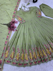Embellished Sequence Work Perrot Color Gown Embellished Sequence Work Perrot Color Gown