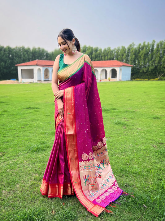 Innovative Pink Color Paithani Weaving Saree