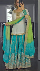 Opulent Georgette Sky Blue Color Sharara Suit Opulent Georgette Sky Blue Color Sharara Suit