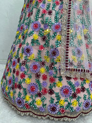 Party Wear Mirror Hand Work Net Multi Color Lehenga Choli Party Wear Mirror Hand Work Net Multi Color Lehenga Choli