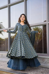 Wonderful Soft Cotton Blue Color Anarkali Suit Wonderful Soft Cotton Blue Color Anarkali Suit